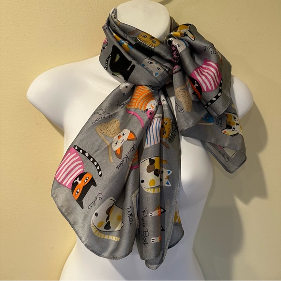 New Style Wear Character CAT SCARF Silk Blend - Picture 6 of 8